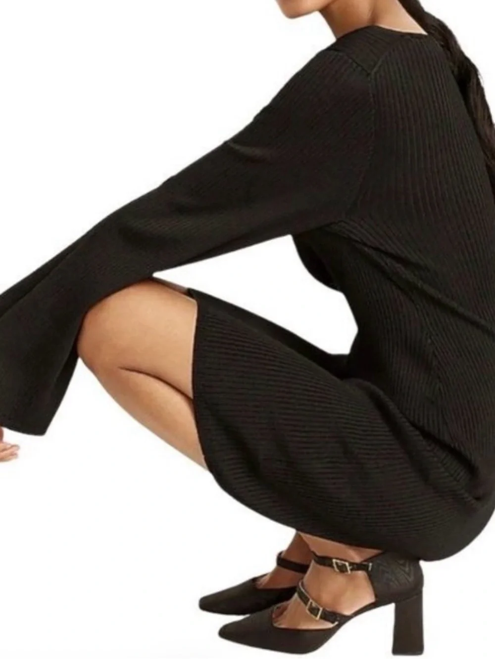 J. Crew NWOT square neck ribbed dress black small